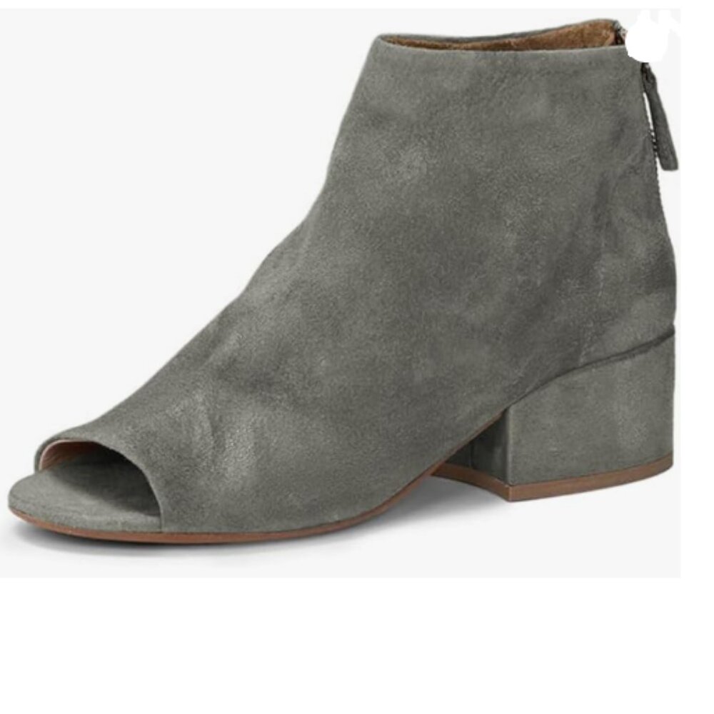 FOWT Grey Peep Toe Ankle Boots Block Low Heel Back Zipper Casual Comfy Shoes